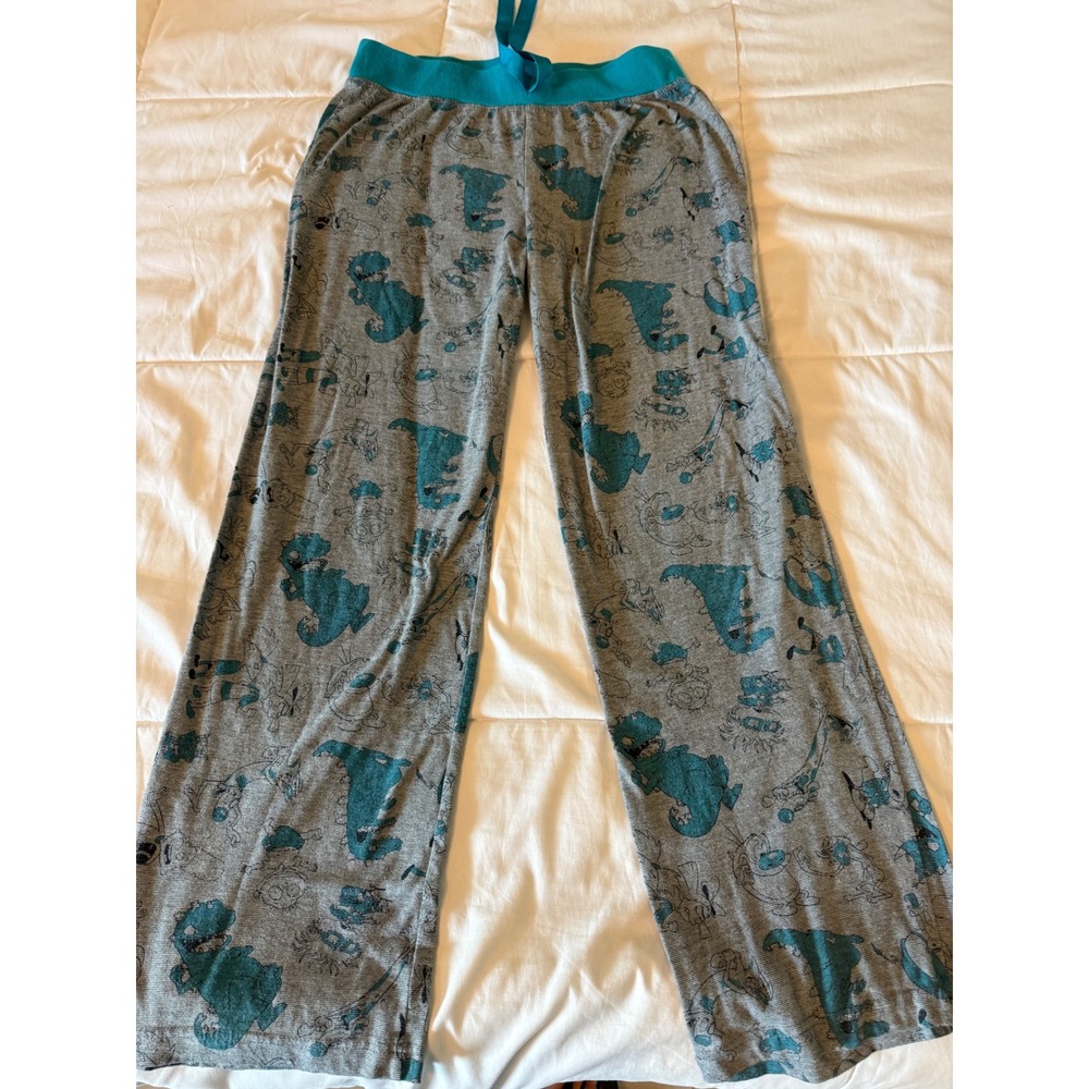 Nickelodeon Rugrats Reptar Pajama Pants Gray Teal Lounge Bottoms Small
